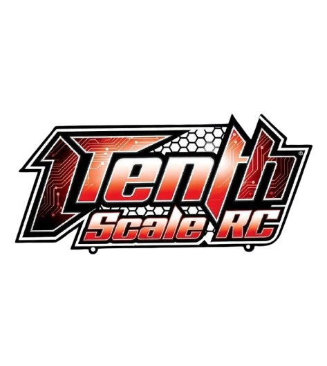 1Tenth Scale RC brand name over a red and silver honeycomb background